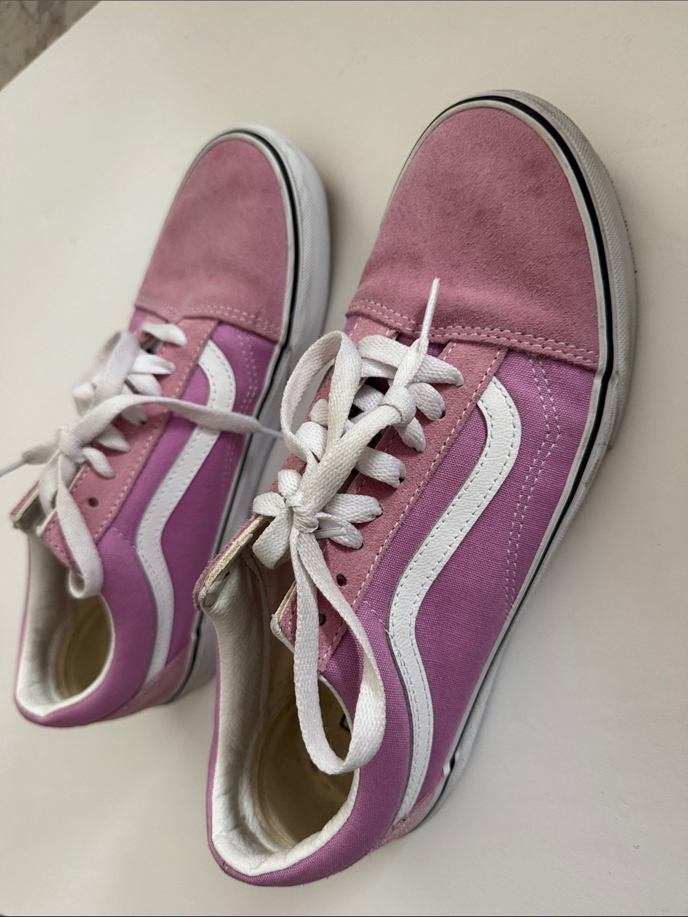 Vans Women's Low-Top Pink Canvas & Suede Sneakers with White Stripe - Picture 2 of 4